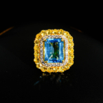Swiss Blue Topaz ve Sarı Mozanite Taşlı 925 Ayar Gümüş Gold Kaplama Kadın Yüzük - Görsel 3