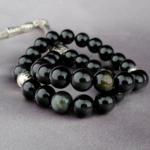 Orijinal Obsidyen Doğal Taş 33 Metal Tesbih (8mm) - Görsel 6