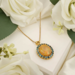 Özel Tasarım Orijinal Opal ve London Blue Topaz Taşı Gold Kaplama 925 Ayar Gümüş Kolye