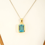 Blue Topaz Taşı 925 Ayar Gümüş Tasarımlı Gold Kaplama Bayan Kolye - Görsel 3