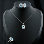 Orijinal Blue Topaz Taşı 925 Ayar Gümüş Tasarımlı Bayan Set - Görsel 6