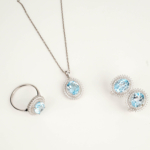 Orijinal Blue Topaz Taşı 925 Ayar Gümüş Tasarımlı Bayan Set - Görsel 5