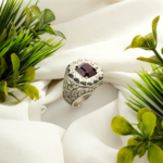 Orijinal Garnet (Lal) Taşı 925 Ayar Gümüş Tasarımlı El İşçiliği Erkek Yüzük