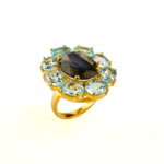 Labradorit ve Blue Topaz Taşı 925 Ayar Gümüş Gold Kaplama Bayan Yüzük - Görsel 6