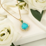 Orijinal Özel Turkuaz (Firuze), Zümrüt ve Blue Topaz Taşı 925 Ayar Gümüş Tasarımlı Kolye