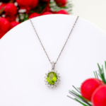 Orijinal Zebercet (Peridot) Taşı 925 Ayar Gümüş Tasarımlı Bayan Kolye