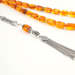 33lük Orijinal Kehribar Kapsül Kesim Doğal Taş Gümüş Tasarım Tesbih (8,50x14mm) - Görsel 4