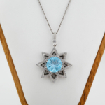Orijinal Özel Tasarım Vip Blue Topaz Taşı 925 Ayar Gümüş Tasarımlı Lotus Kolye - Görsel 3