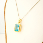 Blue Topaz Taşı 925 Ayar Gümüş Tasarımlı Gold Kaplama Bayan Kolye - Görsel 5