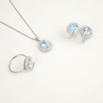 Orijinal Blue Topaz Taşı 925 Ayar Gümüş Tasarımlı Bayan Set - Görsel 3
