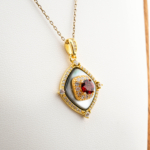 Garnet, Sedef ve Swarovski Taşı 925 Ayar Gümüş Tasarımlı Bayan Kolye - Görsel 5