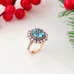 Özel Tasarım Orijinal Swiss Blue Topaz ve Pembe Topaz Taşı 925 Ayar Gümüş Tasarımlı Kadın Yüzük
