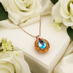 Özel Tasarım Sitrin, Blue Topaz ve Turmalin Taşı 925 Ayar Gümüş Rose Kolye