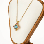 Özel Tasarım Sitrin, Turmalin ve Swiss Blue Topaz Taşı Gold Kaplama 925 Ayar Gümüş Kolye - Görsel 5