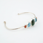 Siyah Opal, Güneş ve Blue Topaz Taşı 925 Ayar Gümüş Bayan Kelepçe Bileklik - Görsel 4