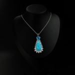 Orijinal Turkuaz (Firuze) ve Blue Topaz Taşı 925 Ayar Gümüş Özel Tasarım Kolye - Görsel 2