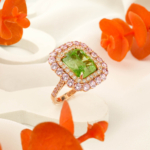 Özel Tasarım Zebercet, Pembe Mozanite ve Swarovski Taşı 925 Ayar Gümüş Tasarım Rose Kadın Yüzük