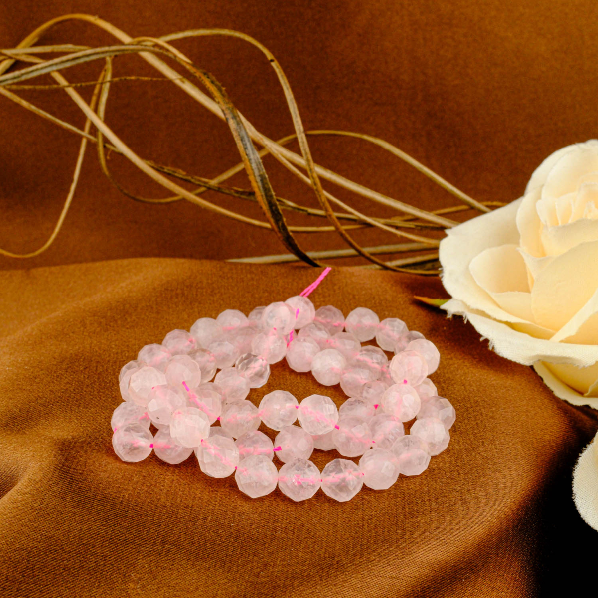 2A Kalite Pembe Kuvars Doğal Taş Faset Dizi (6mm)