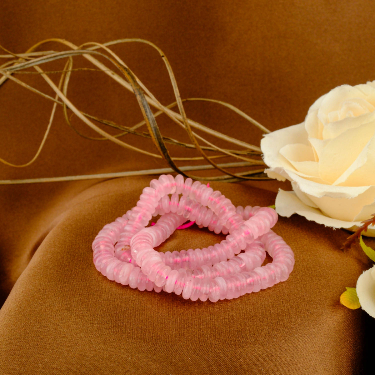 Pembe Kuvars Doğal Taş Rondel Dizi (2x6mm)