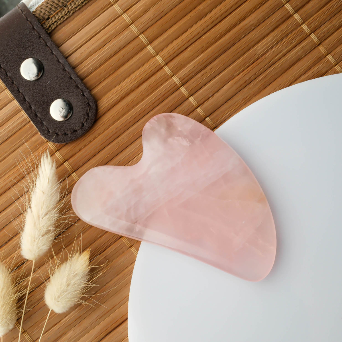 Pembe Kuvars Doğal Taş Gua Sha (Masaj Aleti)