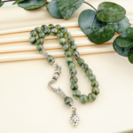 5A Kalite Prehnite Doğal Taş 33'lü Gümüş Tesbih (8mm)