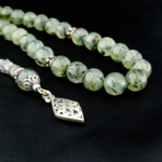 5A Kalite Prehnite Doğal Taş 33'lü Gümüş Tesbih (8mm) - Görsel 6