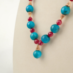 Özel Tasarım Orijinal Turkuaz ve Yakut Doğal Taş 925 Ayar Gümüş Bayan Kolye (Gerdanlık) - Görsel 6