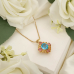 Özel Tasarım Sitrin, Turmalin ve Swiss Blue Topaz Taşı Gold Kaplama 925 Ayar Gümüş Kolye