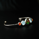 Siyah Opal, Güneş ve Blue Topaz Taşı 925 Ayar Gümüş Bayan Kelepçe Bileklik - Görsel 5