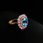 Özel Tasarım Orijinal Swiss Blue Topaz ve Pembe Topaz Taşı 925 Ayar Gümüş Tasarımlı Kadın Yüzük - Görsel 3