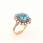 Özel Tasarım Orijinal Swiss Blue Topaz ve Pembe Topaz Taşı 925 Ayar Gümüş Tasarımlı Kadın Yüzük - Görsel 6