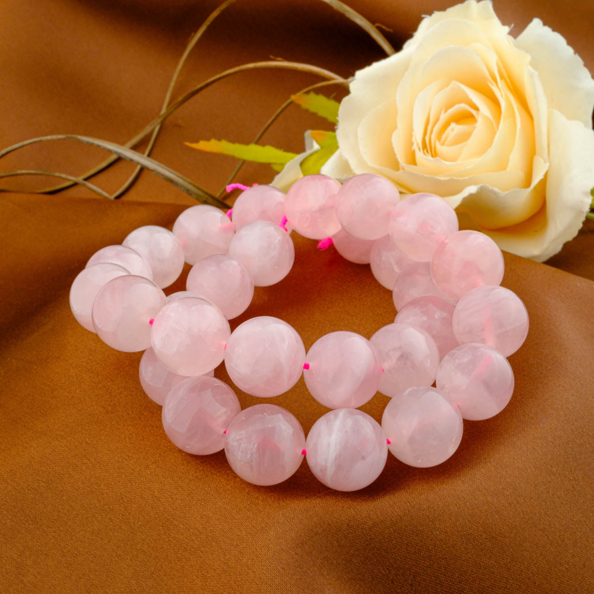 5A+Kalite Madagaskar Pembe Kuvars Doğal Taş Dizi (14mm)