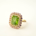 Özel Tasarım Zebercet, Pembe Mozanite ve Swarovski Taşı 925 Ayar Gümüş Gold Bayan Yüzük - Görsel 5
