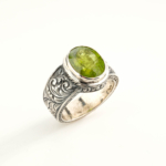 Orijinal Zebercet (Peridot) Taşı 925 Ayar Gümüş Tasarımlı El İşçiliği Erkek Yüzük - Görsel 6