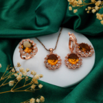 Zültanit Taşlı 925 Ayar Gümüş Rose Kaplama Bayan Set