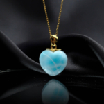 Larimar Taşı Orta Boy Kalp Model Gümüş Gold Bayan Kolye