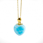 Larimar Taşı Orta Boy Kalp Model Gümüş Gold Bayan Kolye - Görsel 2