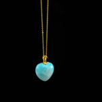 Larimar Taşı Büyük Boy Kalp Model Gümüş Gold Bayan Kolye - Görsel 5