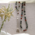 Orijinal Kan Jasper Doğal Taş 99 Metal Tesbih (8mm)