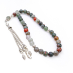 Orijinal Kan Jasper Doğal Taş 33lü Metal Tesbih (8mm) - Görsel 2