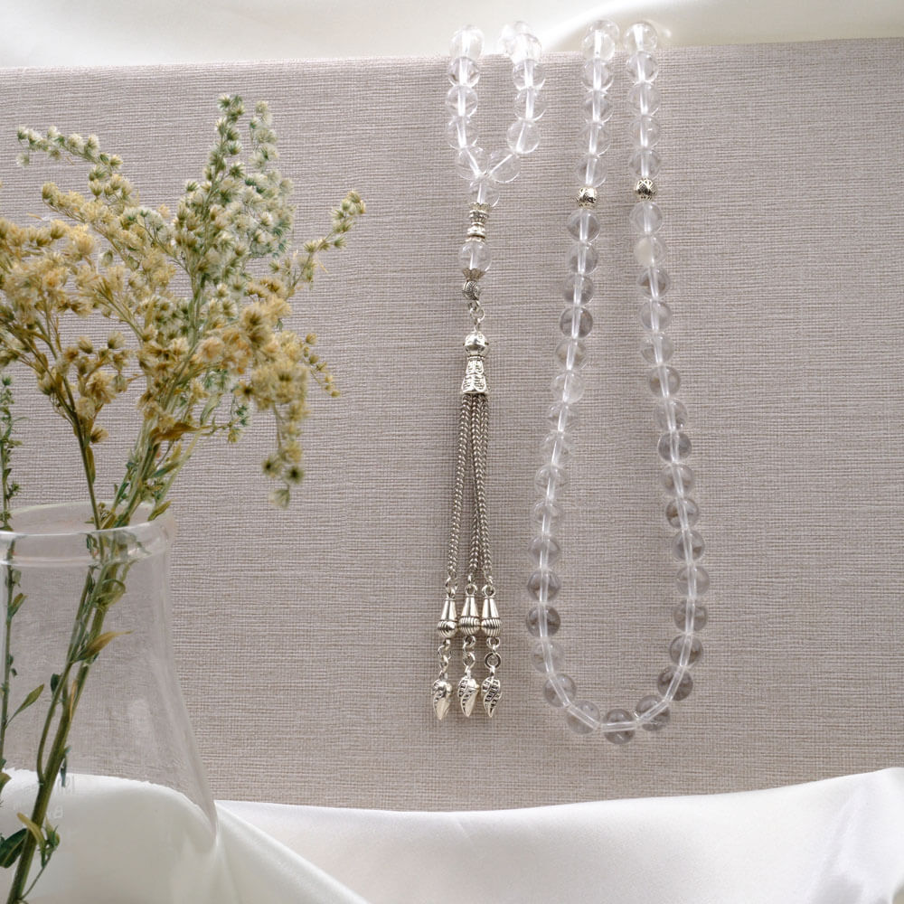 Orijinal Kristal Kuvars Doğal Taş 99 Metal Tesbih (8mm)