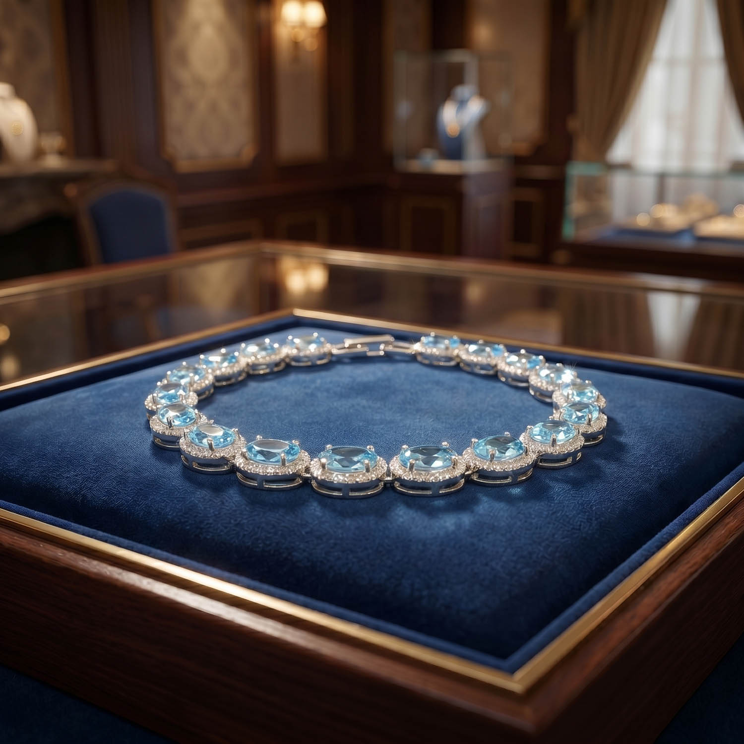 oval-kesim-blue-topaz-dogal-tas-gumus-bileklik Oval kesim orijinal blue topaz doğal taşıyla tasarlanmış etrafı ışıltılı 925 ayar gümüş kadın bilekliği.
