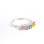 Rainbow Safir Kristali 5 Taş Gümüş Bayan Yüzük - Görsel 3