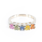 Rainbow Safir Kristali 5 Taş Gümüş Bayan Yüzük - Görsel 4