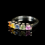 Rainbow Safir Kristali 5 Taş Gümüş Bayan Yüzük - Görsel 5