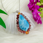Büyük Boy Larimar Sitrin Lal (Garnet) Doğal Taş Gümüş Bayan Kolye