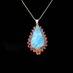 Büyük Boy Larimar Sitrin Lal (Garnet) Doğal Taş Gümüş Bayan Kolye - Görsel 4
