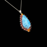 Büyük Boy Larimar Sitrin Lal (Garnet) Doğal Taş Gümüş Bayan Kolye - Görsel 5