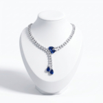 Orijinal safir Doğal Taş Swarovski Süslemeli 925 Ayar Gümüş Bayan Kolye (Gerdanlık) - Görsel 2