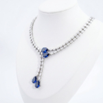 Orijinal safir Doğal Taş Swarovski Süslemeli 925 Ayar Gümüş Bayan Kolye (Gerdanlık) - Görsel 4